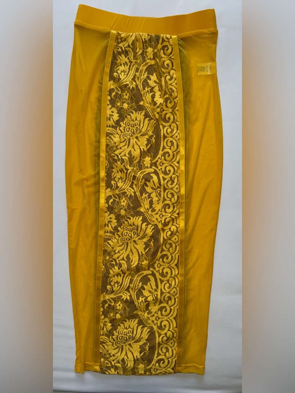 JLUXLABEL Mustard Yellow Pencil Skirt with Lace Panel EUC worn once